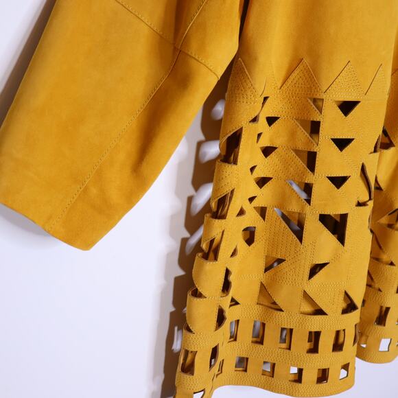LAFAYETTE 148 NEW Clyde Laser Cut Suede Jacket Spiced Honey Yellow Women's XL - Picture 9 of 12